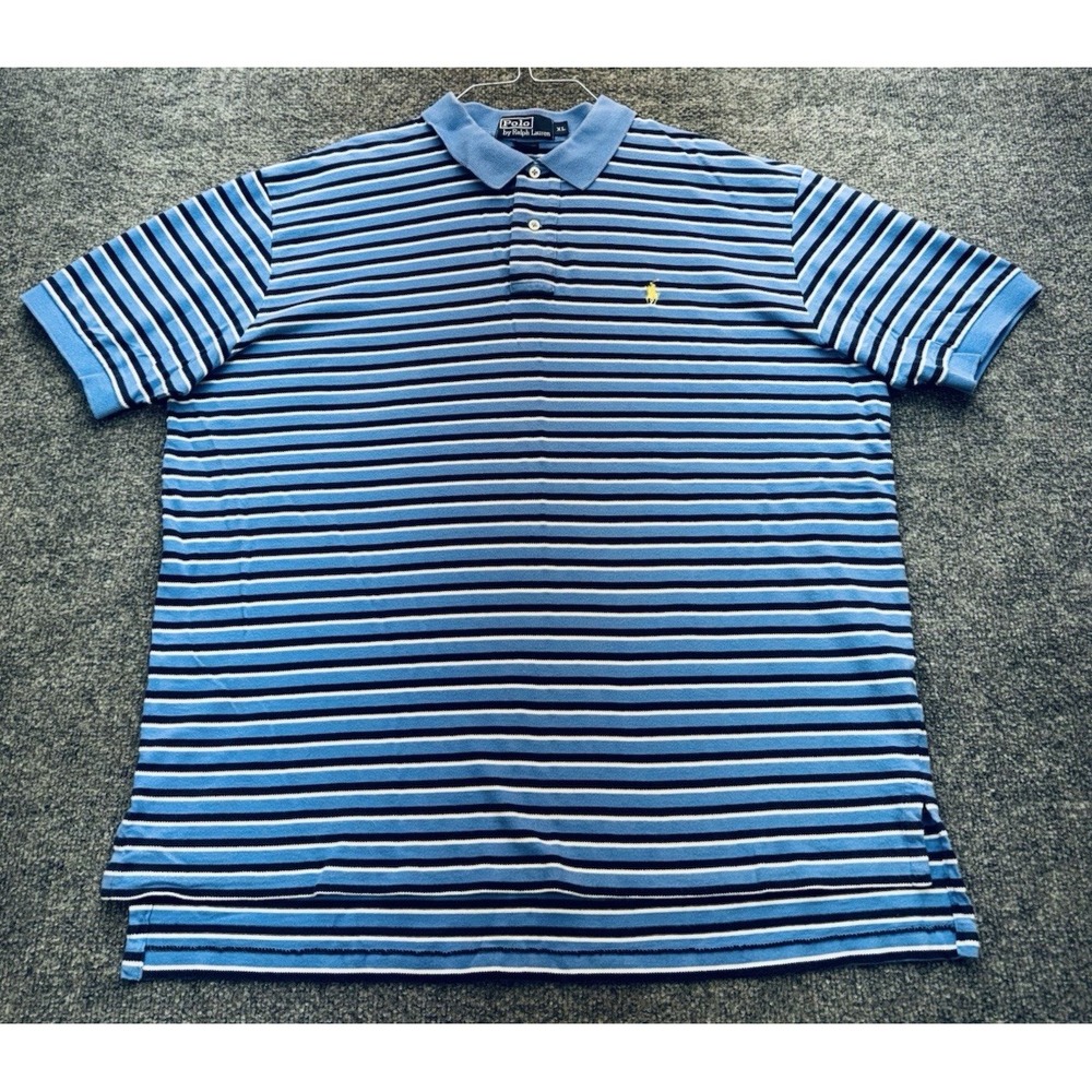 Polo Ralph Lauren Men's XL Blue Navy Striped Short Sleeve Cotton Polo Shirt